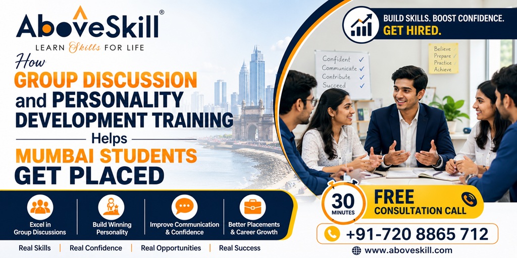 AboveSkill group discussion and personality development training helping Mumbai students build communication skills, confidence, personality, and placement readiness.